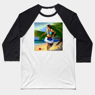 Hula Girl Hawaiian Luau Impressionist Painting Hawaii Palm Trees Baseball T-Shirt